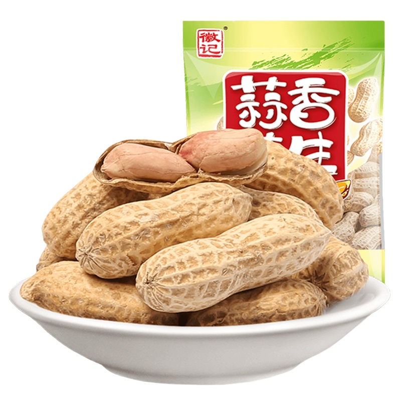 徽记 休闲零食 带壳花生 炒货 蒜香花生518g