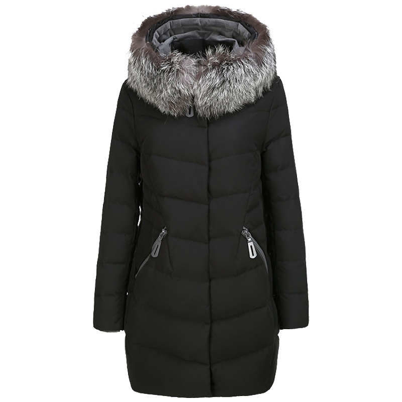 千仞岗秋冬新款羽绒服中长款银狐毛领茧型显瘦韩版外套