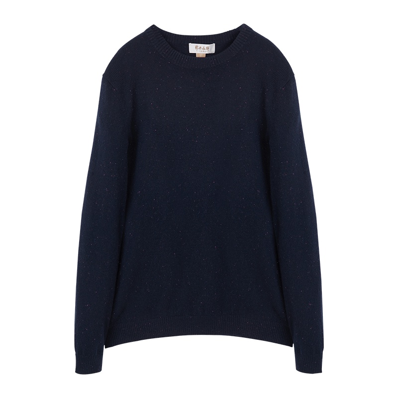 鄂尔多斯1980秋冬点子纱纯羊绒圆领翻花男士羊绒衫毛衣