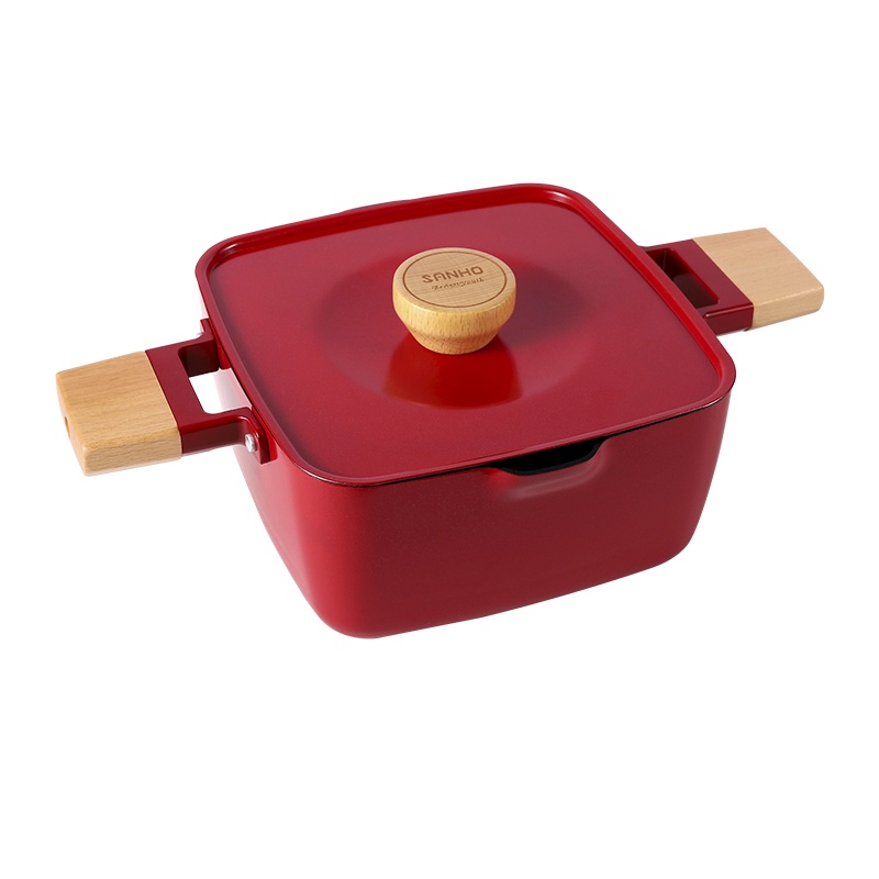 三禾Beautyouth小清新系列升级款不粘锅炒锅电磁炉通用双耳炖锅煲汤锅20CM清绛红