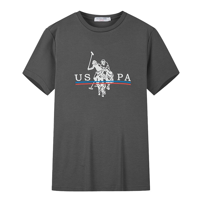 USPOLO ASSN（100%棉）夏季新款男士潮流韩版短袖T恤衫运动休闲时尚简约圆领印花宽松上衣