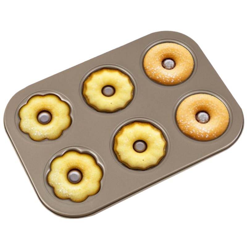 12连模 6连平模 小蛋糕模 金色不粘三花甜甜圈 曲奇烘焙模具