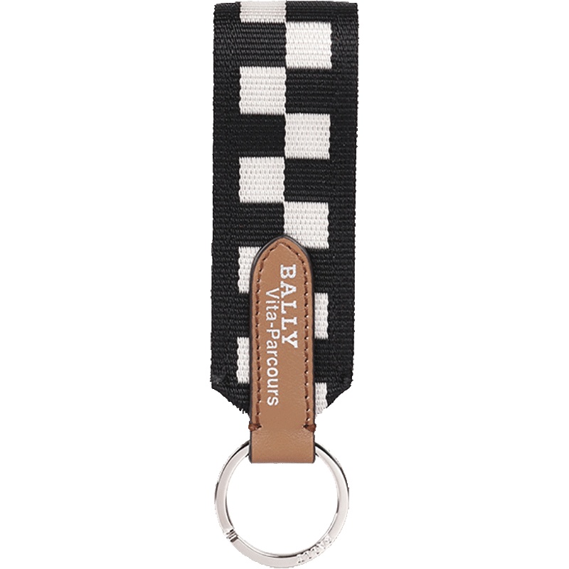 Bally 巴利 男士黑色格纹织物钥匙扣 BENAT VP 41