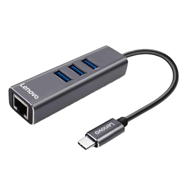 联想 C615 分线器 Type-C转千兆网口 USB3.0*3 集线器扩展坞 银色