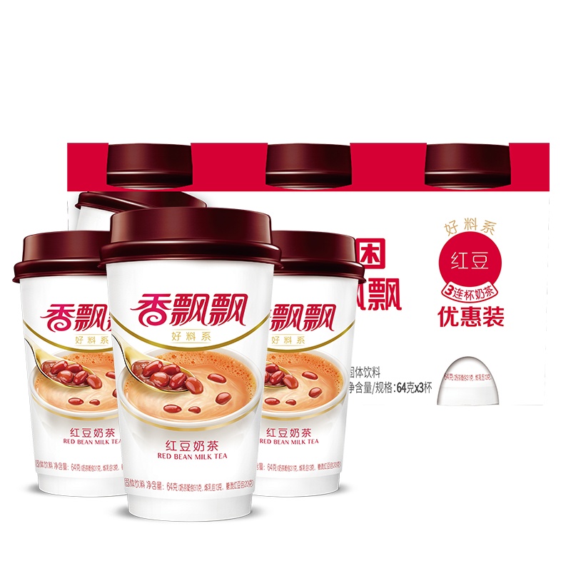 香飘飘奶茶 红豆味奶茶 三连杯64g*3杯*3份共9杯 杯装休闲冲饮品