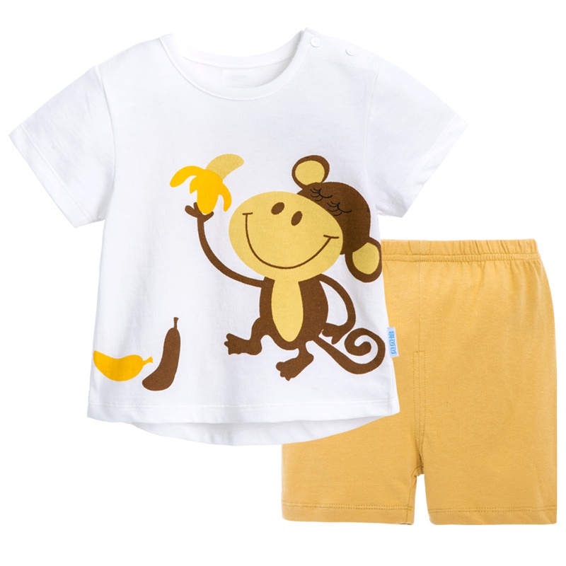 贝贝怡童装男女童短袖套装夏季纯棉透气卡通婴儿衣服宝宝两件套套装162T024