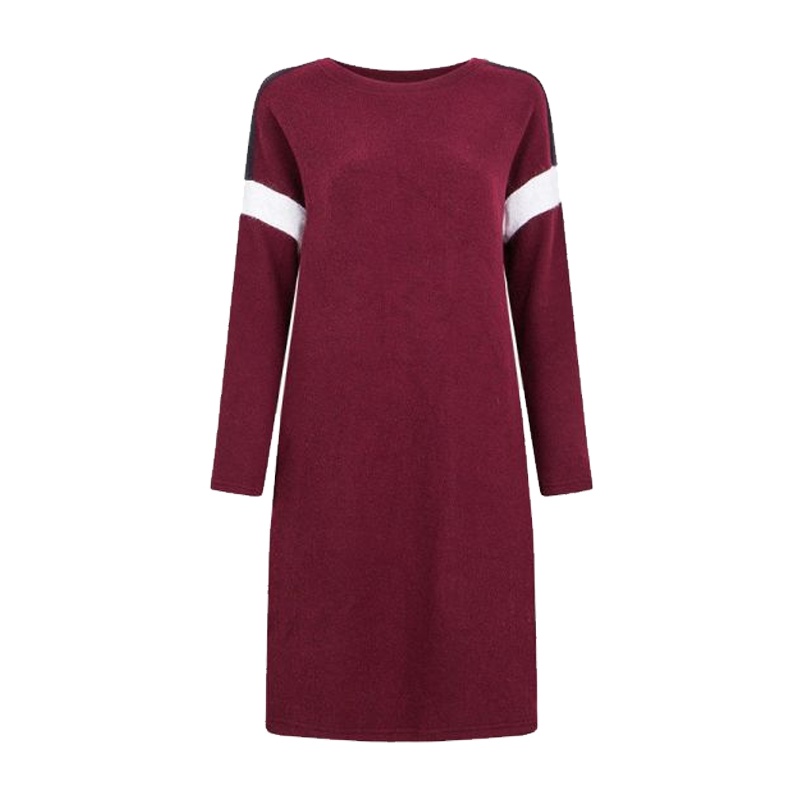 【福利款】拉夏贝尔拉贝缇秋装新款连衣裙韩版撞色拼接直筒圆领开叉针织短裙60004897