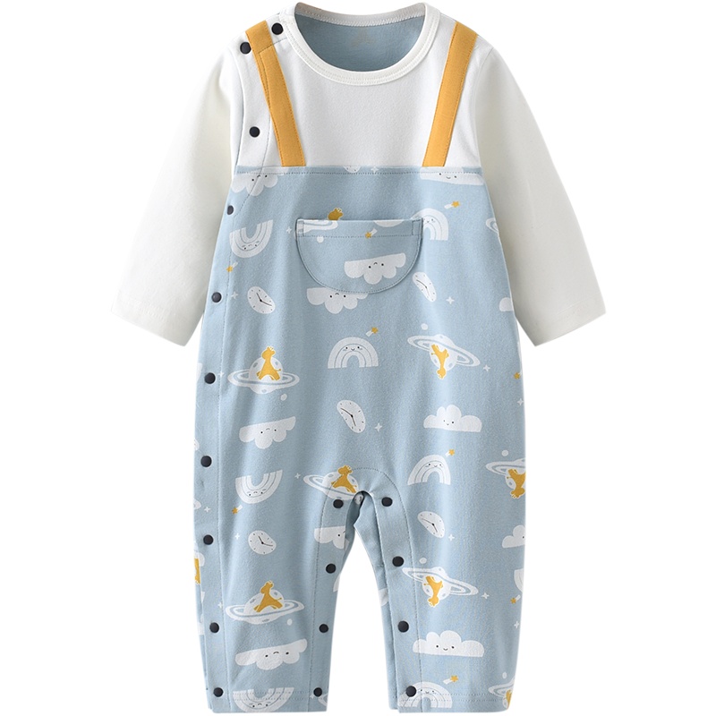 童泰(TONGTAI)2021年春秋款3-18月婴幼儿衣服男女宝宝偏开侧开扣蛤衣假两件儿童连体衣