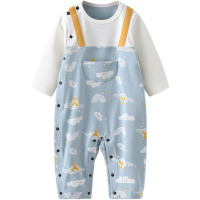 童泰(TONGTAI)2021年春秋款3-18月婴幼儿衣服男女宝宝偏开侧开扣蛤衣假两件儿童连体衣