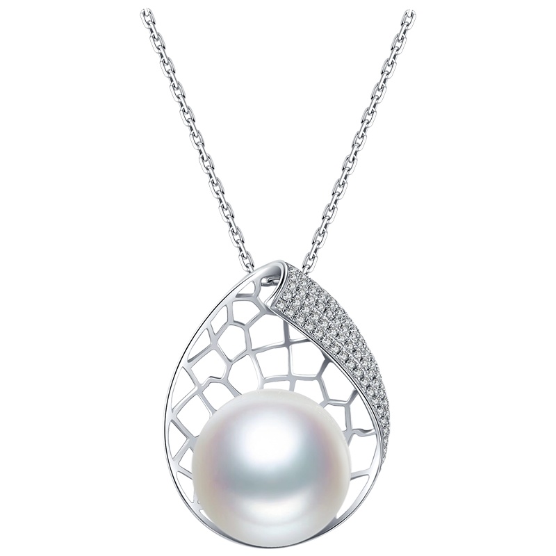 佰色传情13-14mm强光海水珍珠澳洲白珠吊坠18K金钻石送长辈送朋友女礼物生日节日礼物
