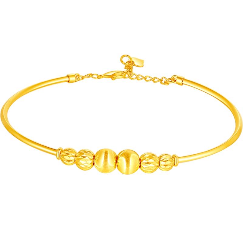 梦金园 黄金手镯 足金999车花小金珠手环金镯子5G工艺 女 黄金首饰