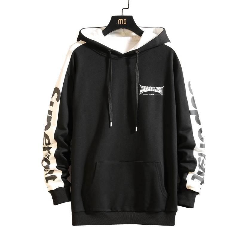 庄吉2019新款秋季卫衣男连帽宽松韩版潮流男装学生套头连帽拼接外套男