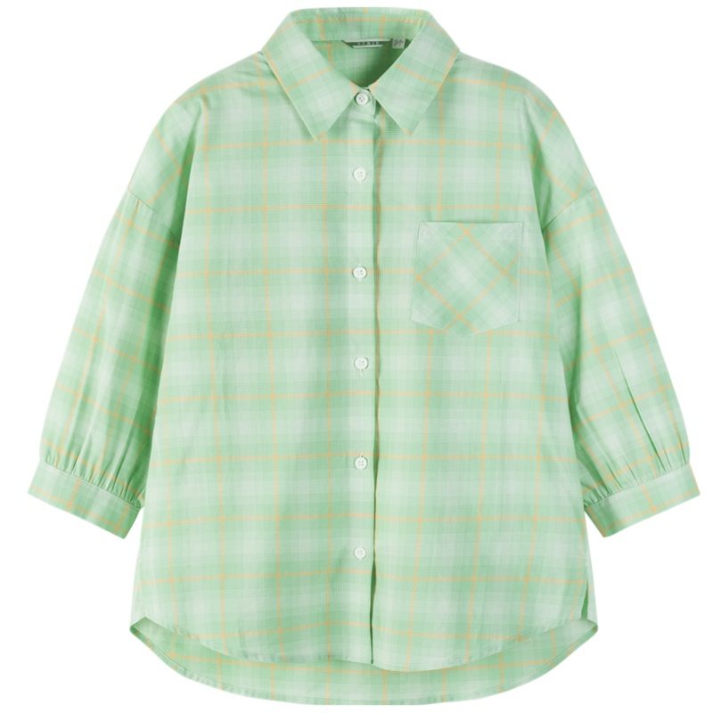 【满198减100预估价：57】森马格子衬衫女假两件上衣2021年早春新款宽松显瘦设计感衬衣复古