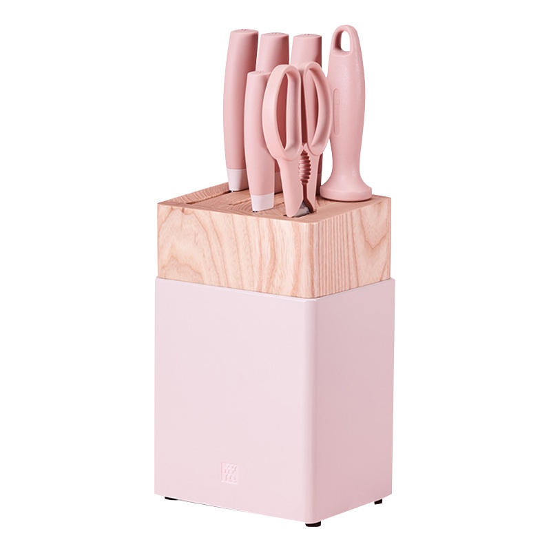 德国双立人NOW S粉色刀7件套全套厨房家用切菜刀斩骨刀蔬菜水果刀剪刀磨刀棒组合
