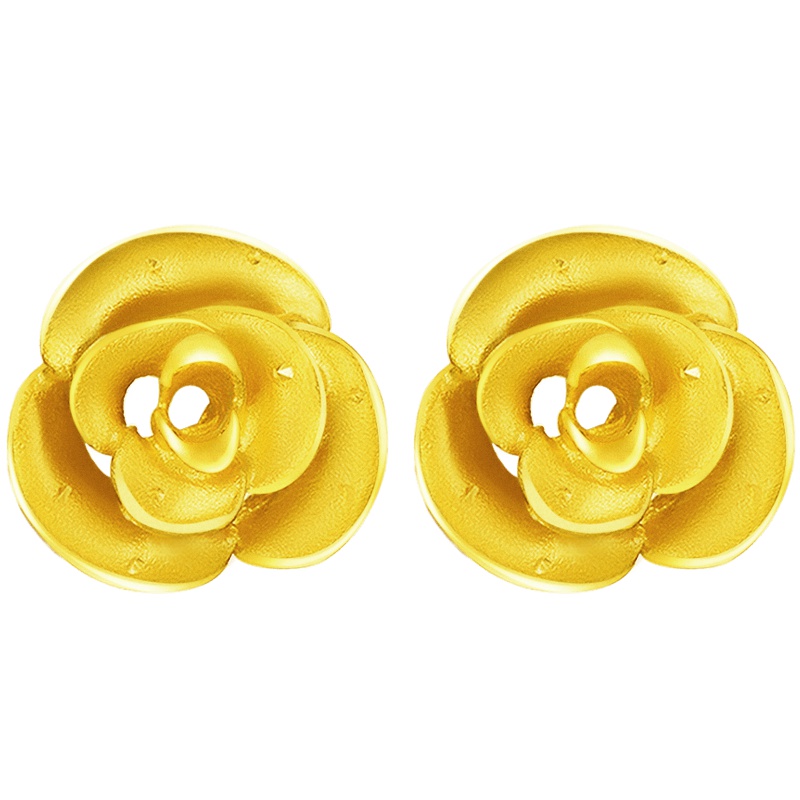 周大生黄金饰品黄金耳钉女款足金玫瑰花耳环结婚耳环耳饰正品送女友
