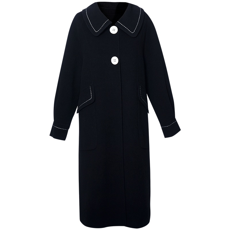 OUNIXUE欧昵雪 | [双面呢绵羊毛混纺大衣]秋冬季翻领单排扣中长款毛呢外套女