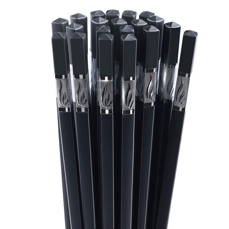 拾画 合金筷子 不锈不发霉耐高温合金筷10双装 礼品家用酒店日式筷子 银三叶款24cm SK-6141