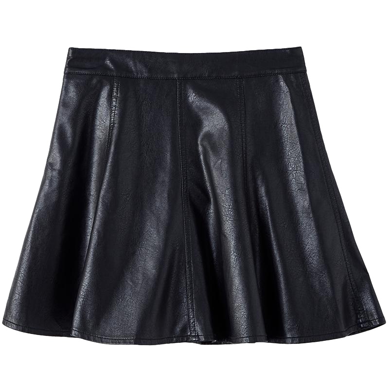 拉夏贝尔高腰半身裙女装冬新款韩版黑色短裙皮裙a字裙百搭百褶裙子
