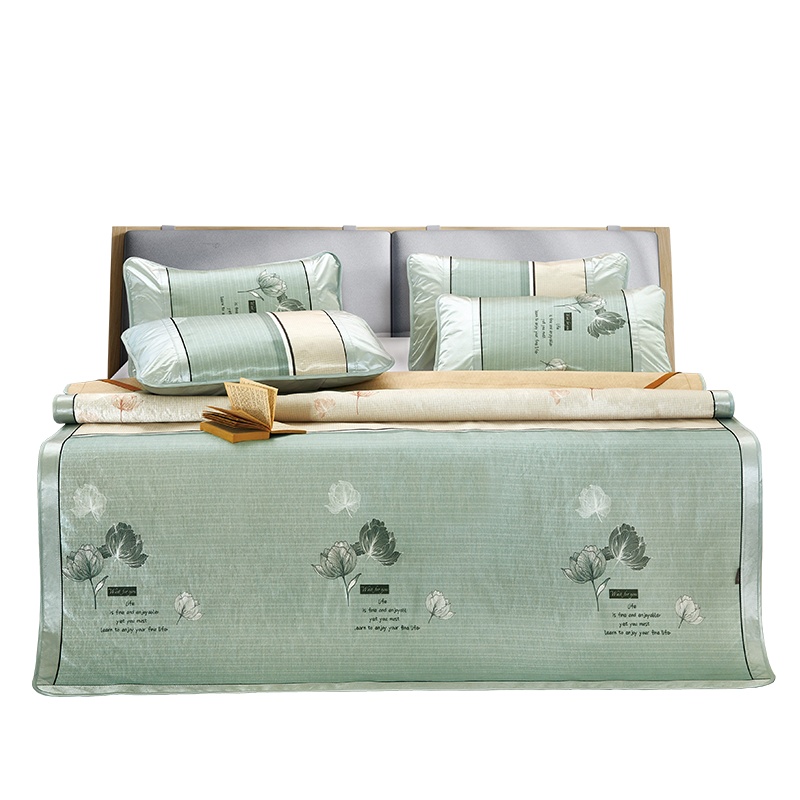 博洋家纺(Beyond Home Textile) 晨园幽香印花席 1.8m*2m 凉席 冰丝席+枕套