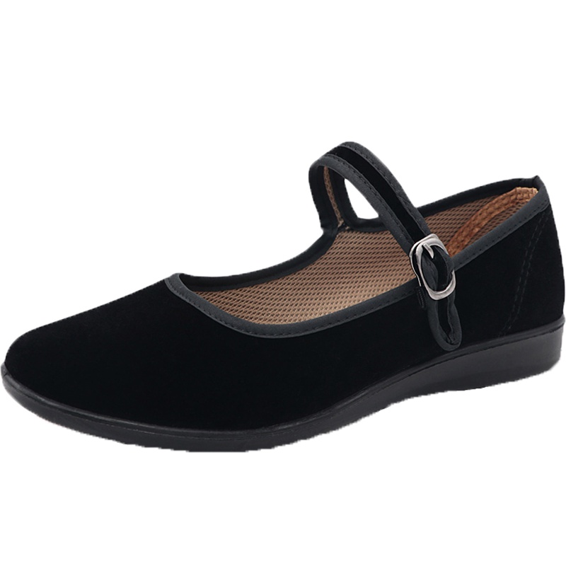 回力女鞋老北京布鞋黑色工作鞋单鞋中坡跟平跟礼仪酒店广场舞鞋保洁鞋软底妈妈鞋 WLY-908