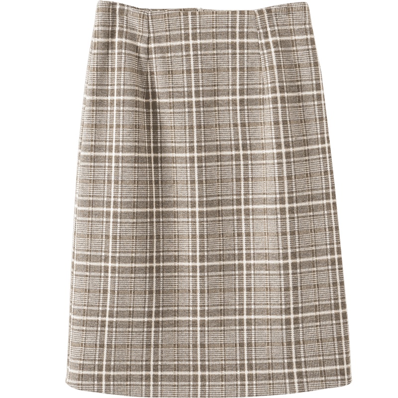 晚白2020冬季新品时尚修身显瘦高腰格子小香风包臀裙毛呢半身裙女