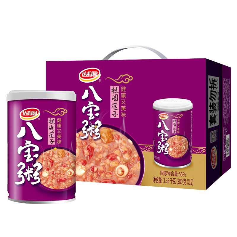 达利园 桂圆莲子八宝粥 280g*12罐 箱装 五谷早餐方便休闲速食下午茶营养代餐送礼佳品