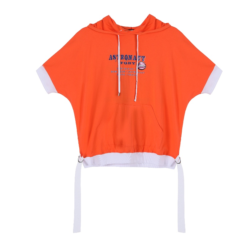 a02商场同款潮流亮片刺绣印花上衣连帽飘带T恤女D1U5A0231KT