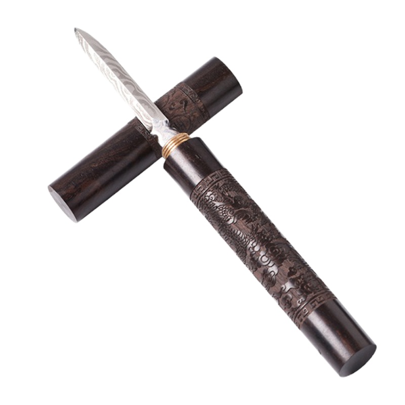 茶刀纯手工普洱茶工具专用茶针大马士革精钢茶锥茶饼撬刀茶具配件 国泰家和 小号:黑檀木茶刀