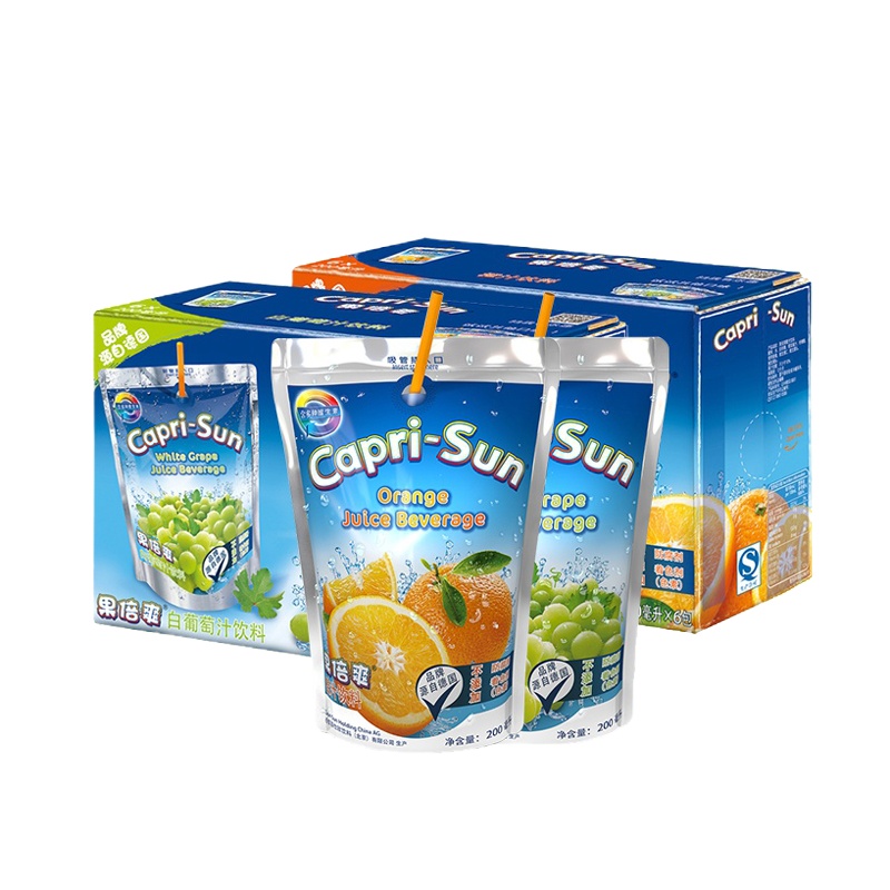 果倍爽 [2份装]橙汁+葡萄汁200ml*6袋整盒装 儿童宝宝果汁饮料富含维生素