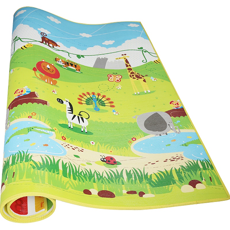 Hape丛林动物爬行厚垫小号180x150x2cm加厚婴幼客厅XPE材质2cm儿童环保双面爬爬垫爬行垫男孩女孩玩具