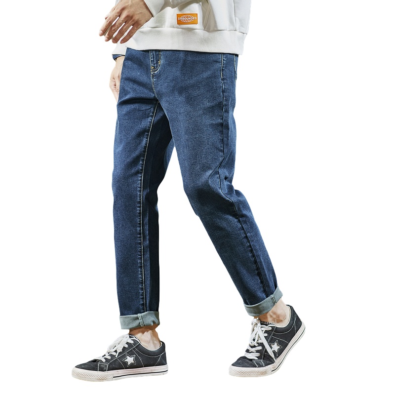 [200元任选3件]唐狮秋冬新款加绒时尚修身款牛仔裤韩版潮流休闲男净色简约