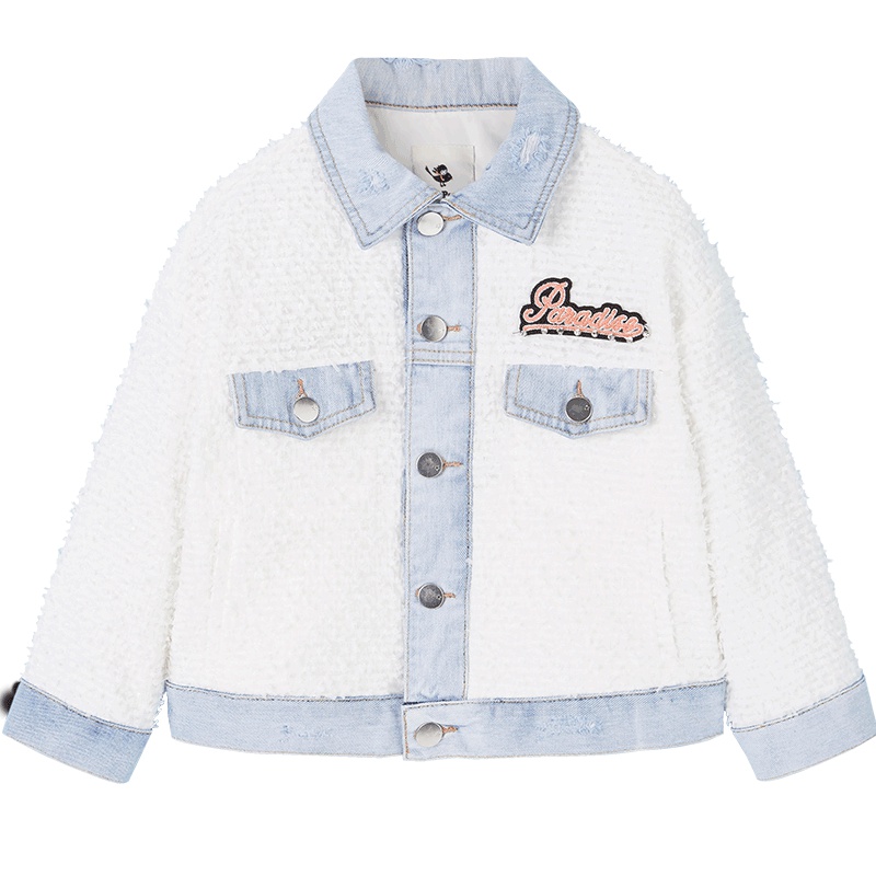 minipeace太平鸟童装春女童外套夹克洋气磨破设计蝴蝶纱牛仔