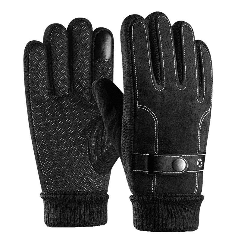 手套男士冬季骑行猪皮手套保暖摩托车加厚加绒骑车学生防寒棉手套