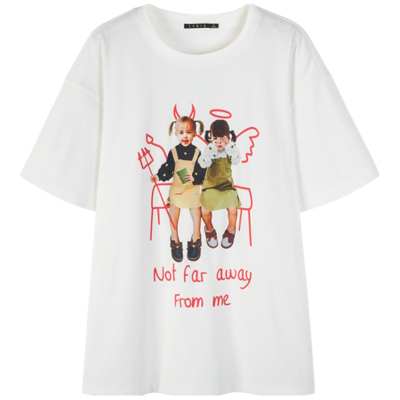 【满198减100预估价：36】森马短袖T恤女夏季新款女ins潮黑色设计感t恤女纯棉