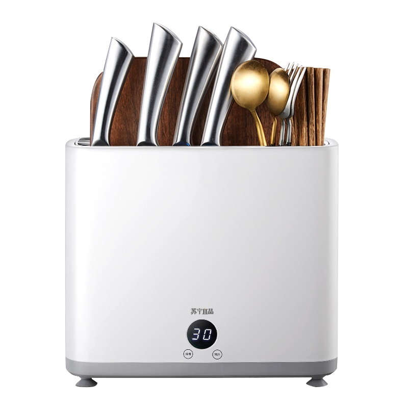 苏宁宜品厨房多功能刀具砧板消毒器紫外线杀菌烘干智能消毒多功能置物架刀架筷子笼家用厨房小型收纳菜板架刀具除菌器消毒机白色款