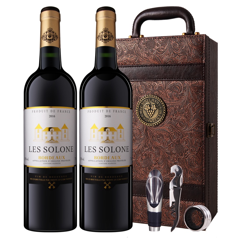 法国原瓶进口 索龙波尔多干红葡萄酒两瓶凤尾礼盒装750ml*2
