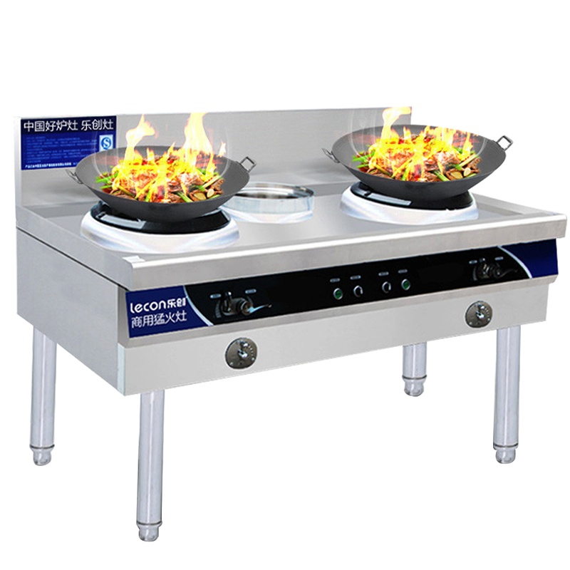 乐创(lecon)LC-RZ3 商用燃气灶双灶带尾炒炉不锈钢猛火灶煤气天然气猛火炉炒菜炉 1.5米双灶含安装