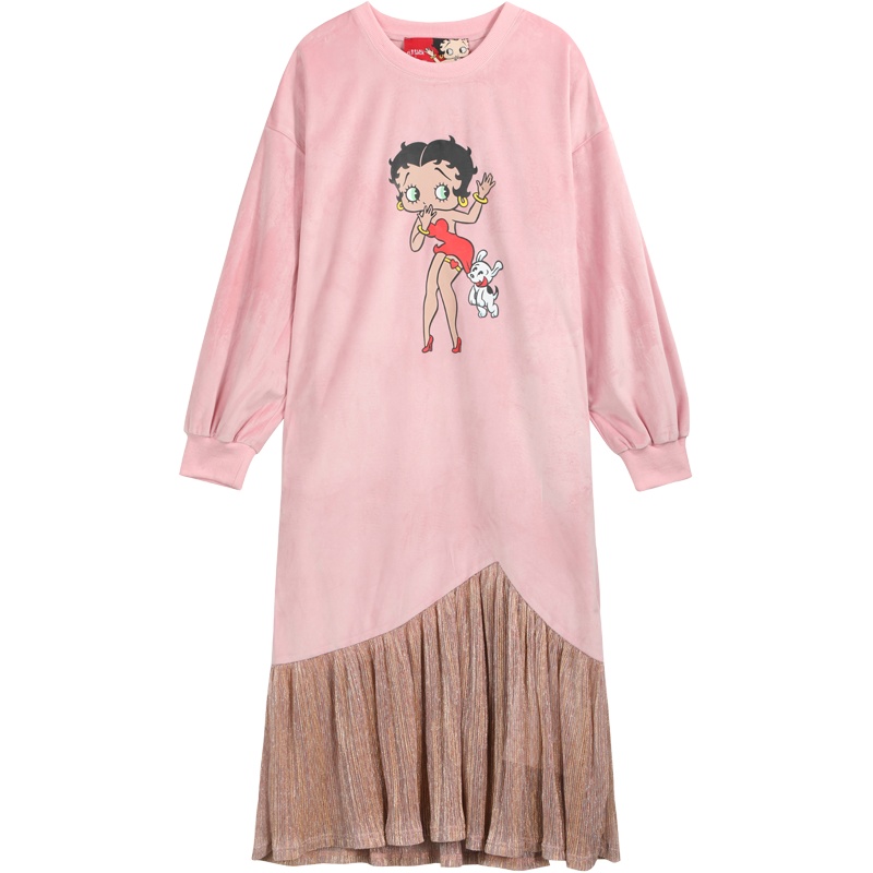 【贝蒂联名】妖精的口袋印花网纱拼接连衣裙2019秋季新款女士长袖