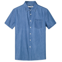 与狼共舞短袖衬衫男2019夏季新款时尚男士潮流商务休闲修身衬衣男