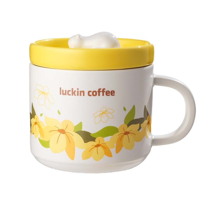 瑞幸咖啡(luckin coffee)个性创意花喵桌面造型马克杯带盖陶瓷创意情侣咖啡杯水杯