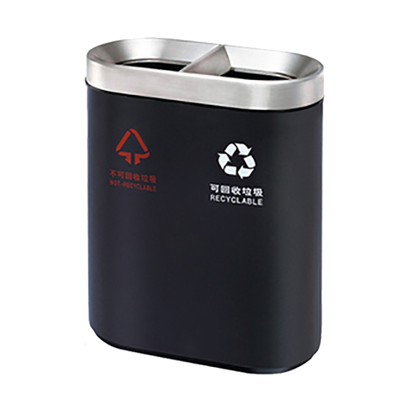 优曼分类垃圾桶不锈钢双桶客厅大堂公共场所无盖大容量HM94208
