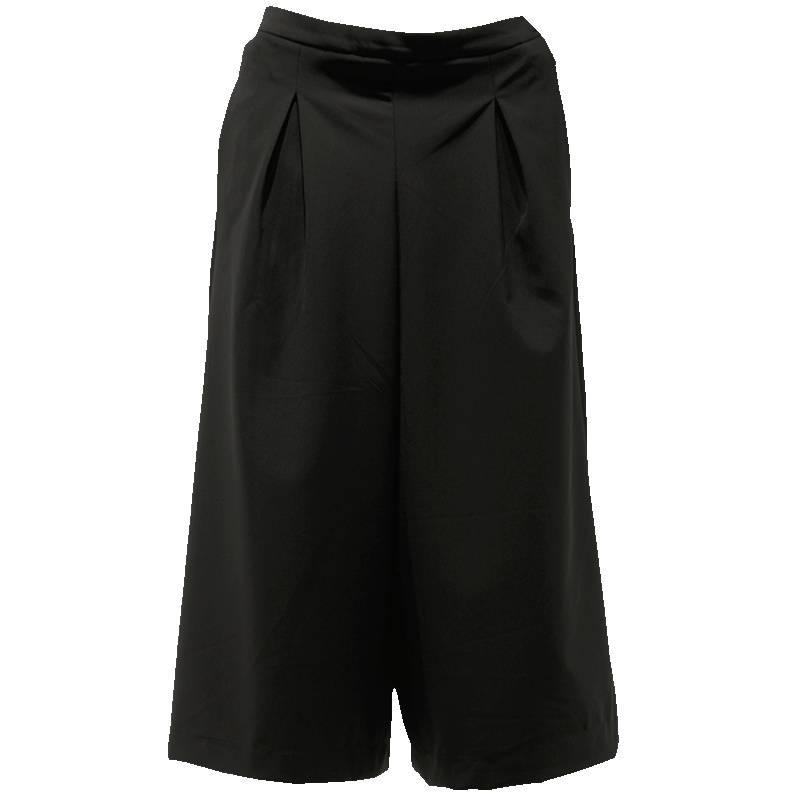 LIEDOW/蕾朵2019新款夏季高腰阔腿裤女黑色宽松百搭休闲七分裤子