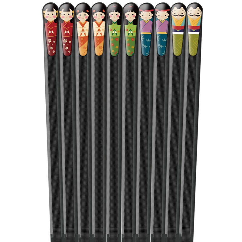 双枪筷子家用不易发霉防滑耐高温油炸5双官方旗舰店日式合金筷子套装人物筷