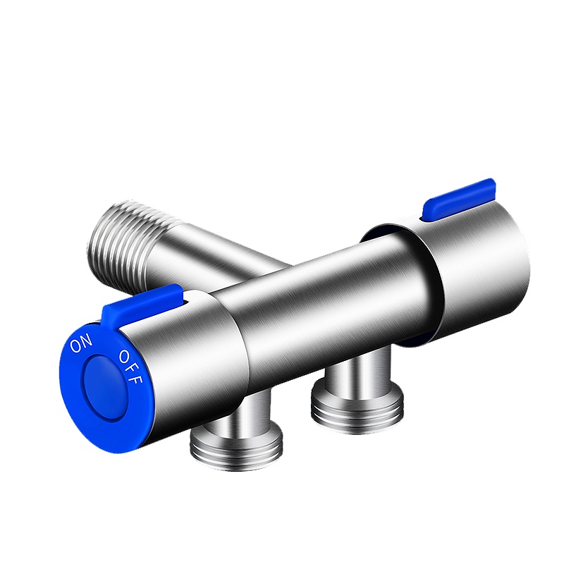 闪电客304不锈钢一进二出三角阀三通4分双控双开关马桶分水器一分二角阀