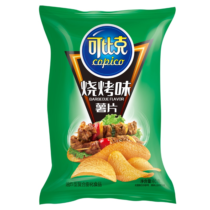 可比克 膨化食品 烧烤味薯片60g*3袋(休闲零食)