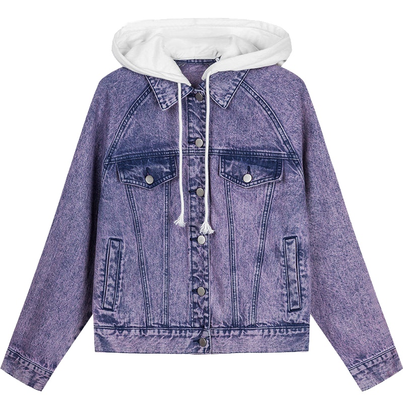 上新拉夏贝尔冬季新款韩版复古连帽显瘦假两件牛仔水洗外套女1T000718