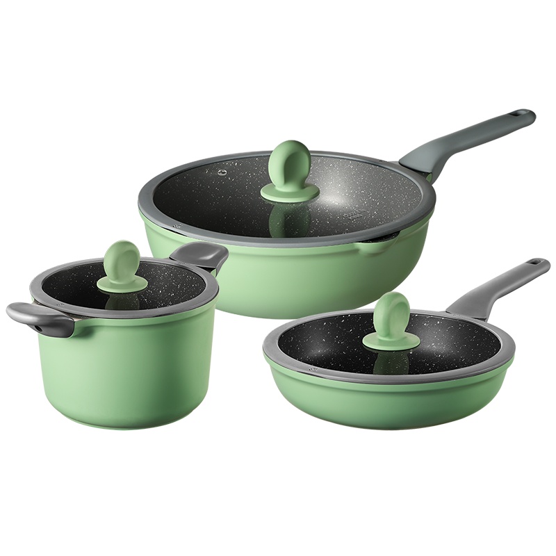 炊大皇竹青石不粘3件套炒锅汤锅煎锅ZQSCJT