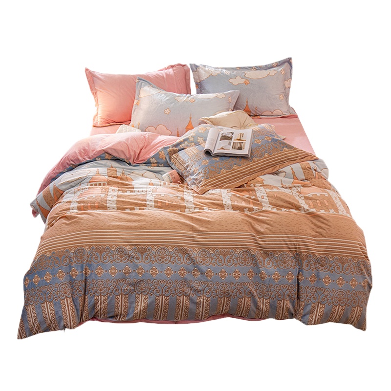 唛乐斯Mallas水洗棉床裙四件套 春夏亲肤棉荷叶边四件套 床裙款 格子柔顺床上用品 清爽面料