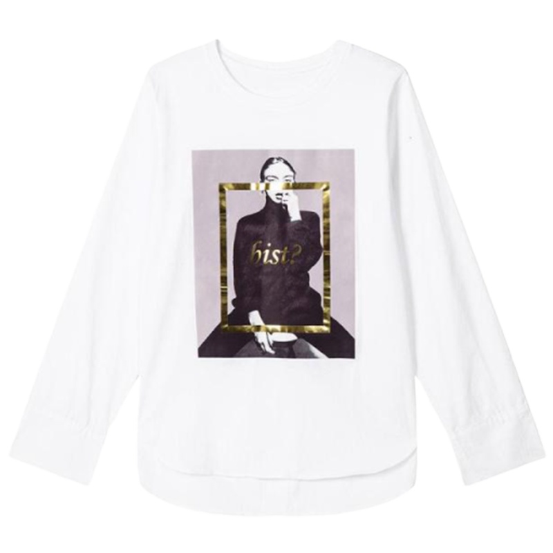 上新拉夏贝尔学生衬衫长袖T恤女秋冬圆领时尚宽松印花上衣女10018014