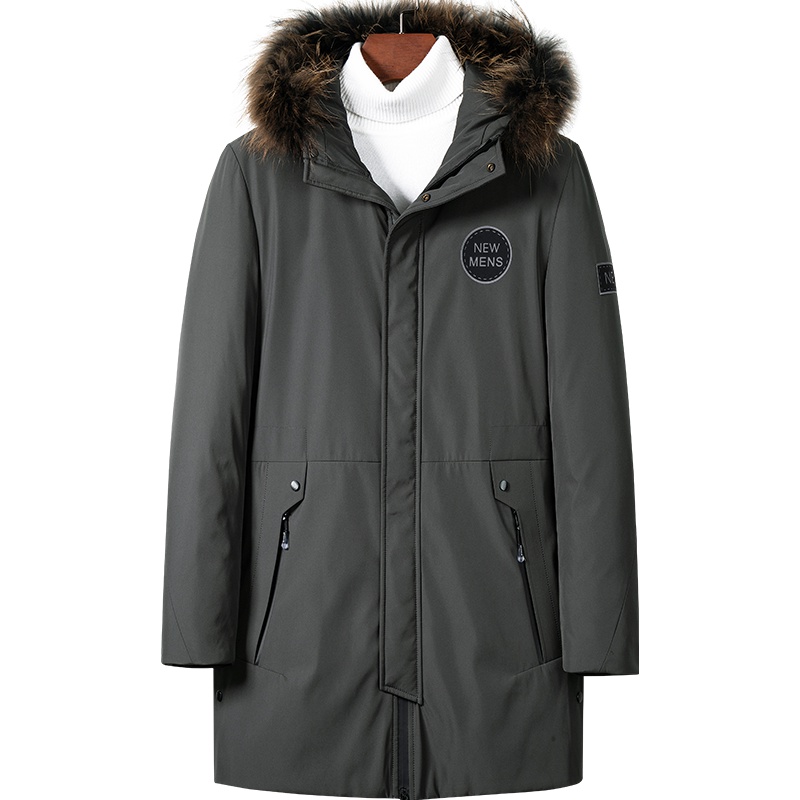 雅鹿男装冬季新款貉子毛领90白鸭绒中长款连帽保暖男士羽绒服外套14730780